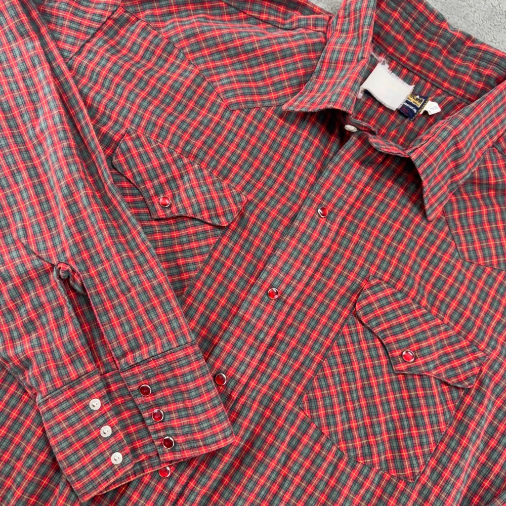 Panhandle Slim Mens 2XL Red Plaid‎ Snap Western Shirt Pearl Snap Size 18x36